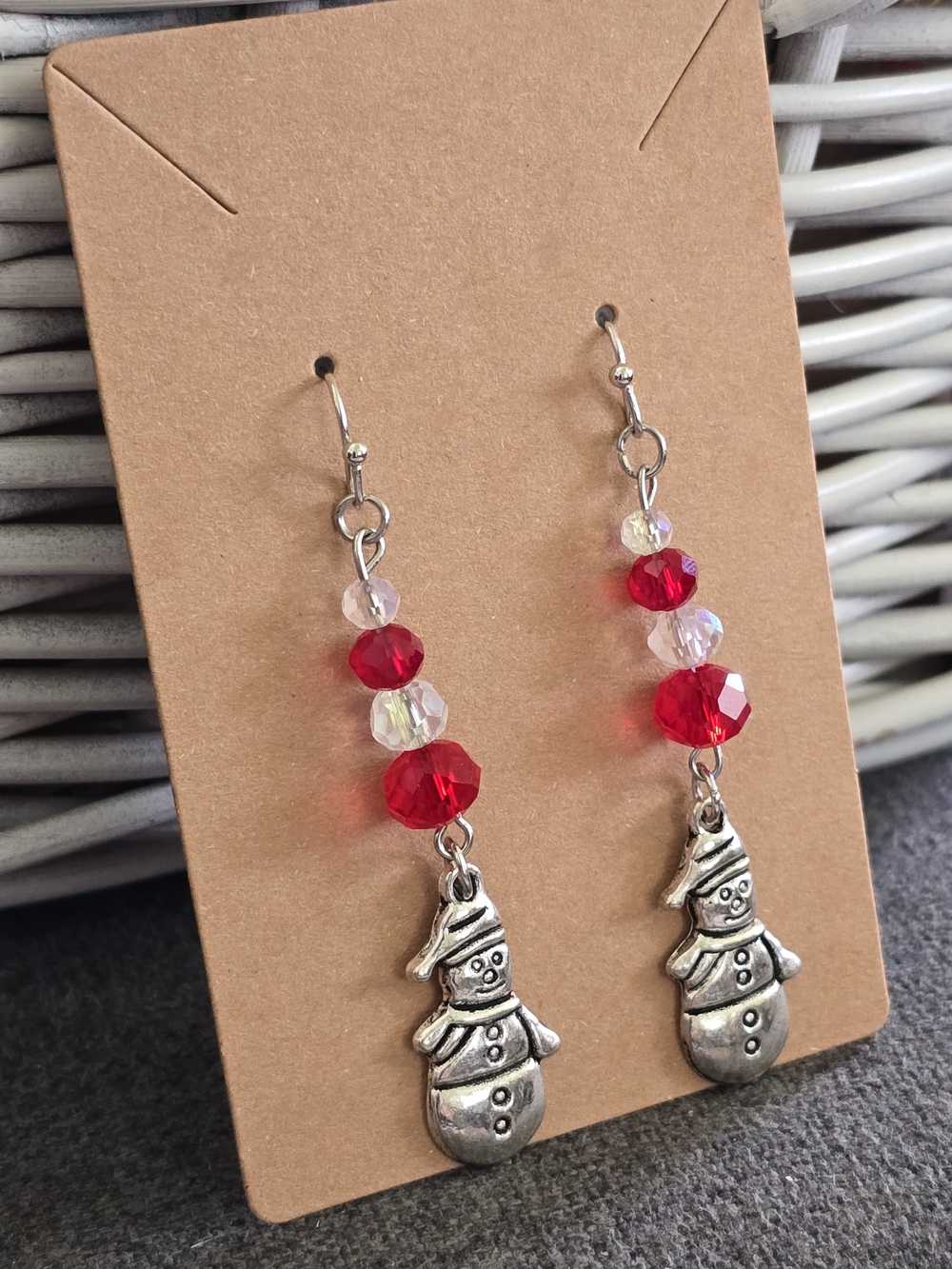 Handmade Red Bead Snowman Dangle Earrings - Women Jewelry